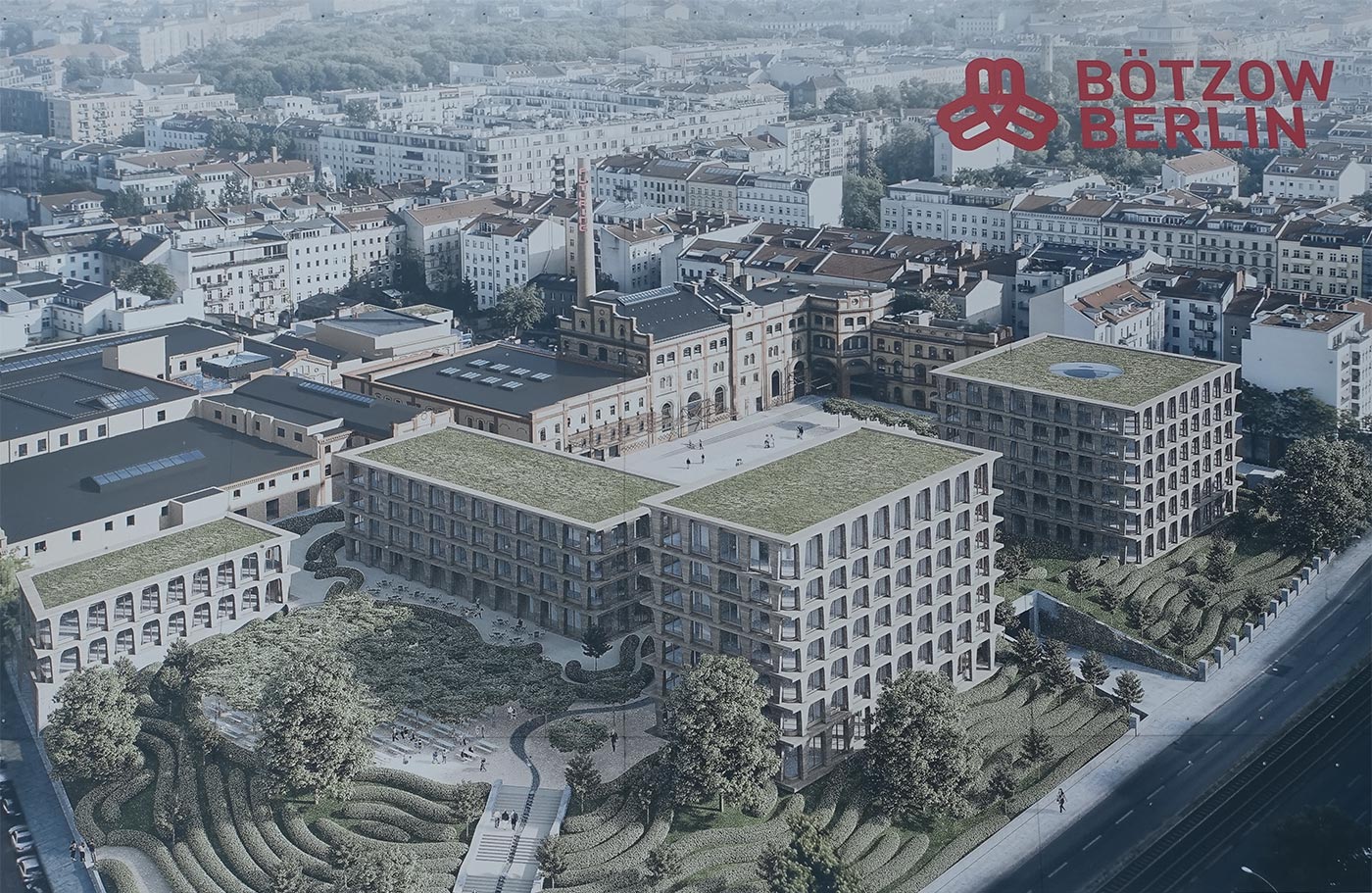 Bauschild am Areal der Bötzow-Brauerei